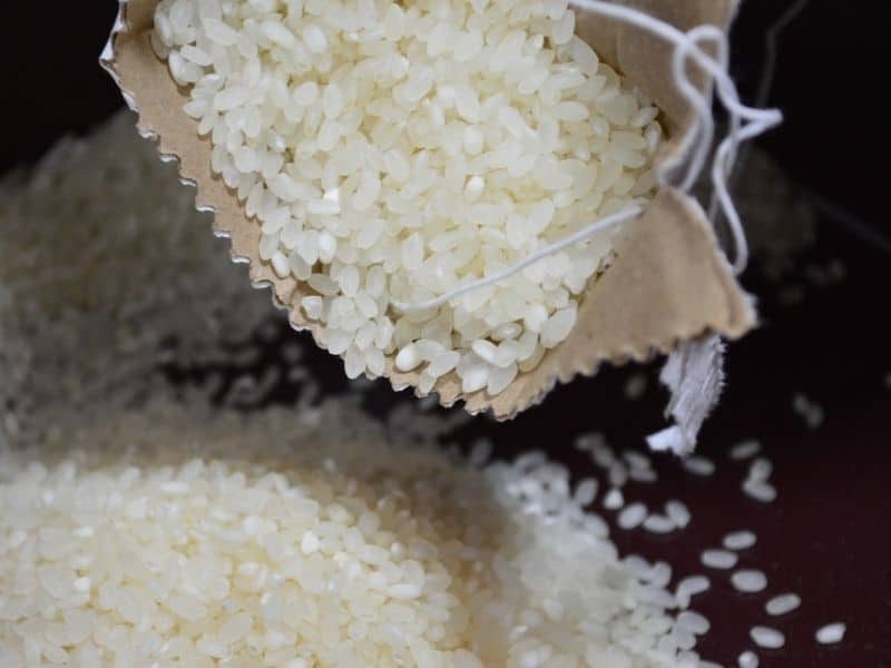 raw white rice in a bag