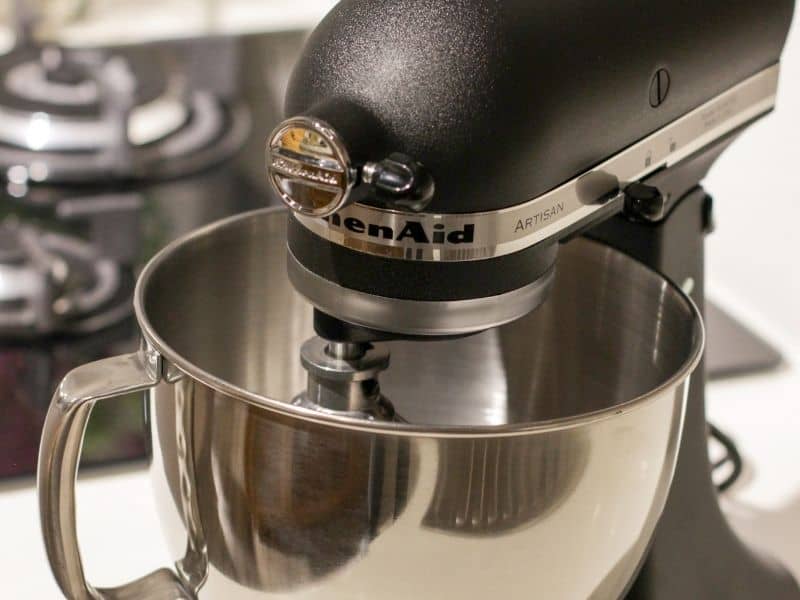 a grey kitchen aid stand mixer