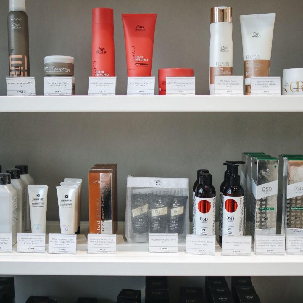 a shelf with personla beauty products on it