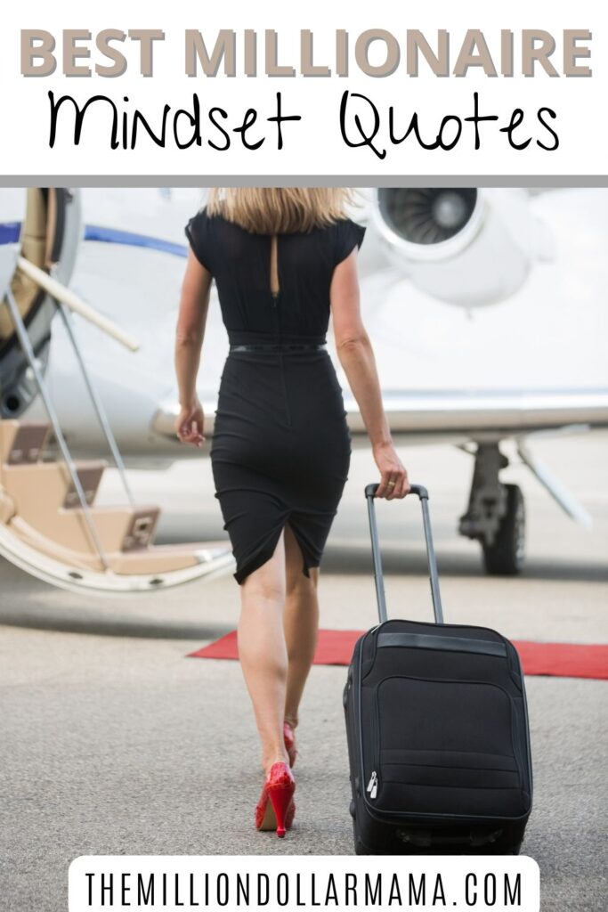 a woman carrying a roller bag towards a plane with text overlay