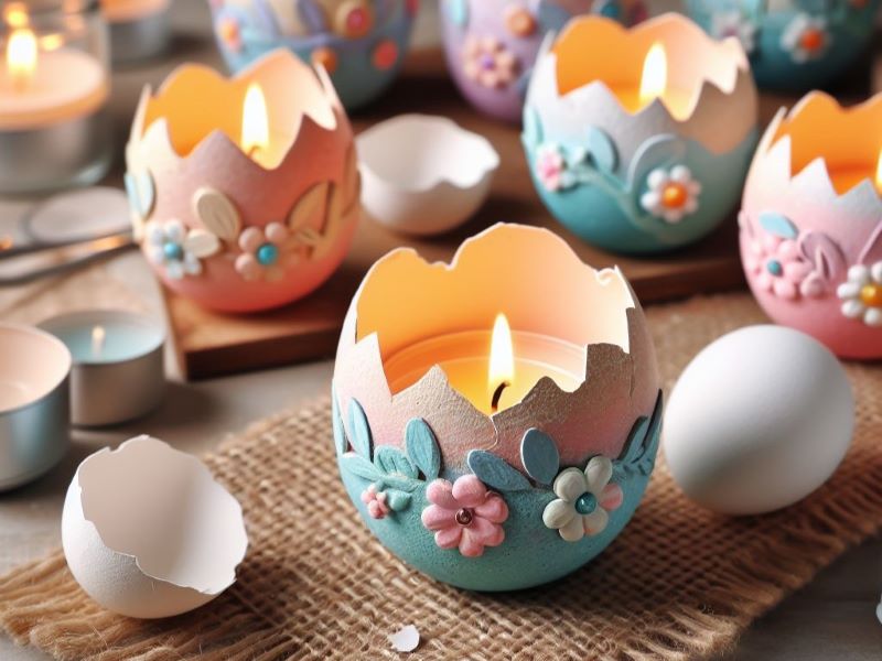 Egg shells can be used to create beautiful holders for candle votives. 